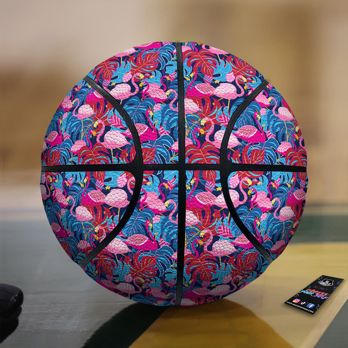 Tropical Blue And Pink Flamingo Print Basketball