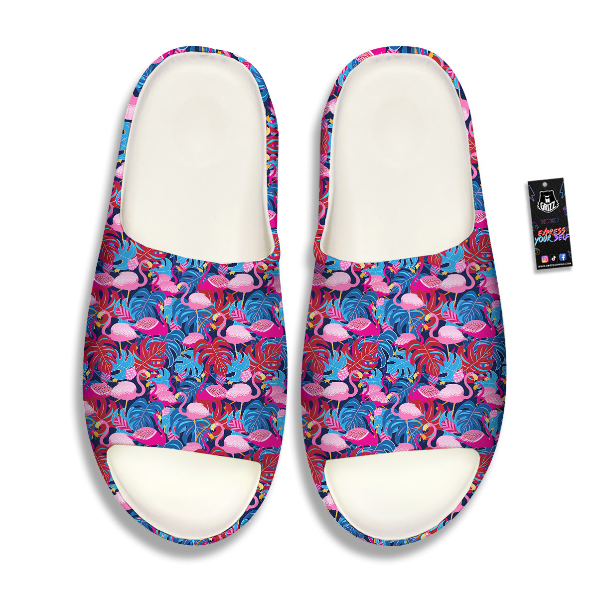 Tropical Blue And Pink Flamingo Print Sandals-grizzshop