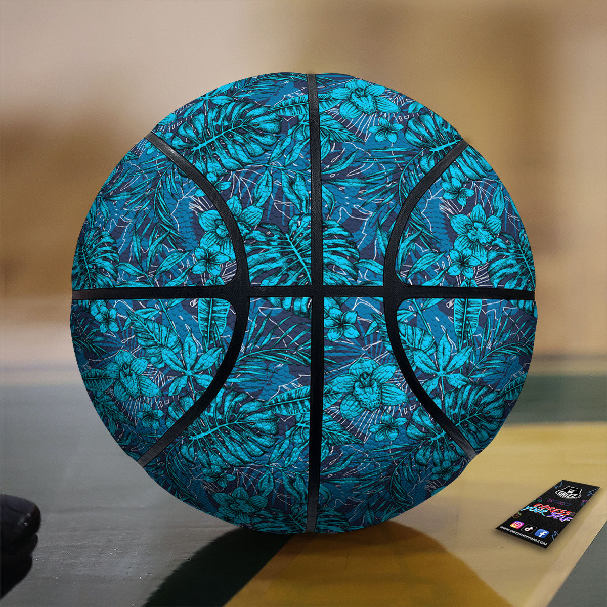 Tropical Blue Hawaiian Print Pattern Basketball