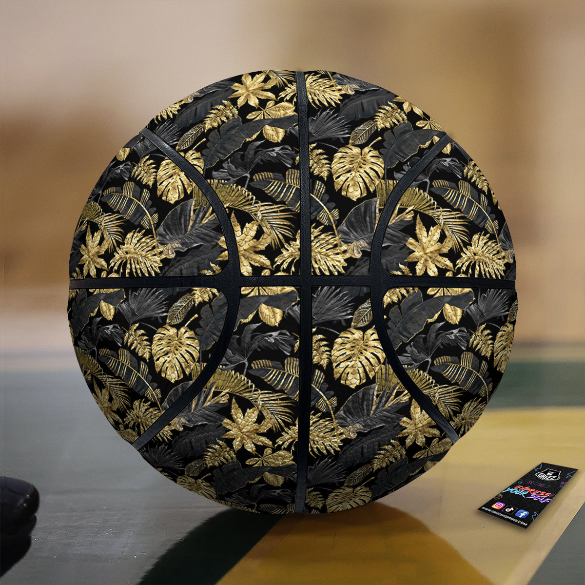 Tropical Gold And Black Print Pattern Basketball