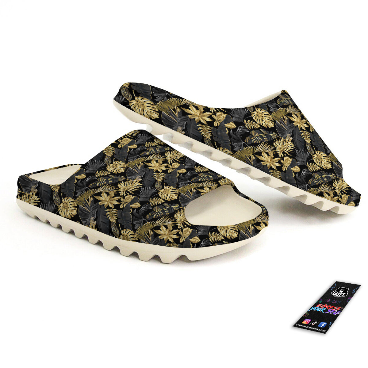 Tropical Gold And Black Print Pattern Sandals-grizzshop