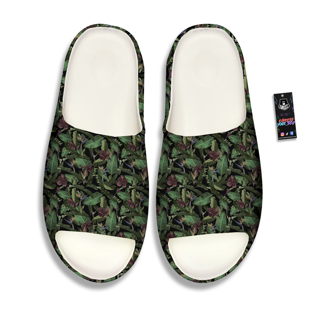 Tropical Hawaiian Dark Print Pattern Sandals-grizzshop