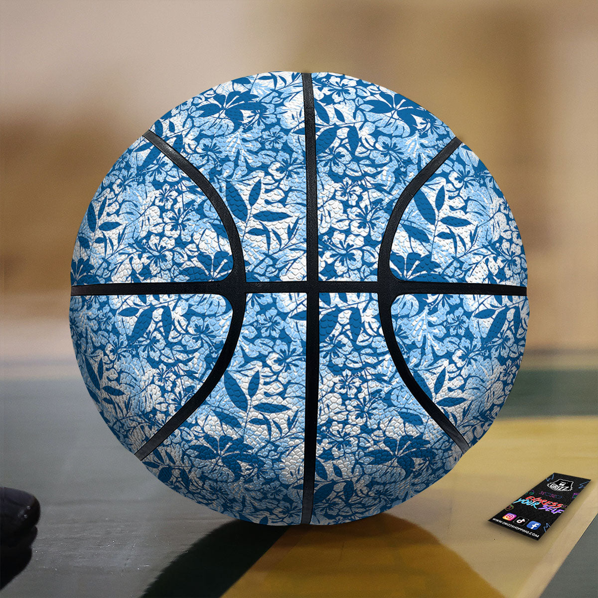 Tropical Hibiscus Blue Print Pattern Basketball