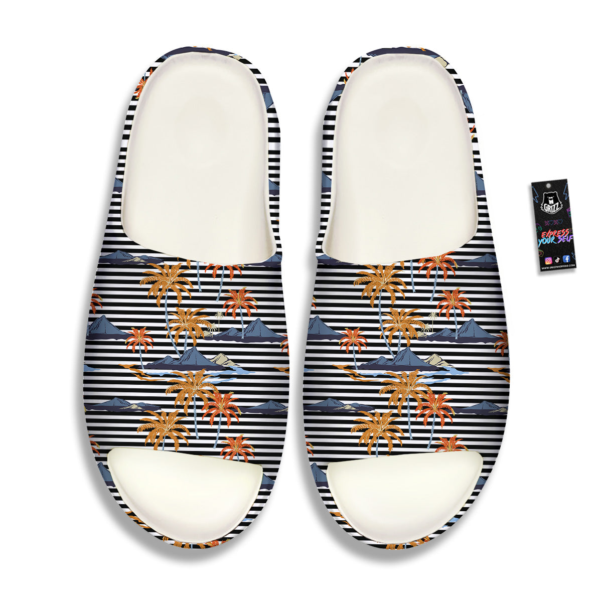 Tropical Island And Stripes Print Pattern Sandals-grizzshop