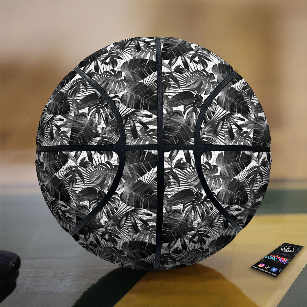 Tropical Leaf Black White Print Pattern Basketball