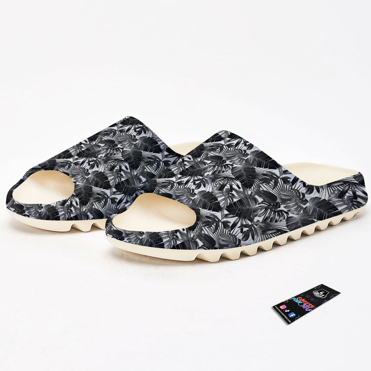 Tropical Leaf Black White Print Pattern Sandals-grizzshop