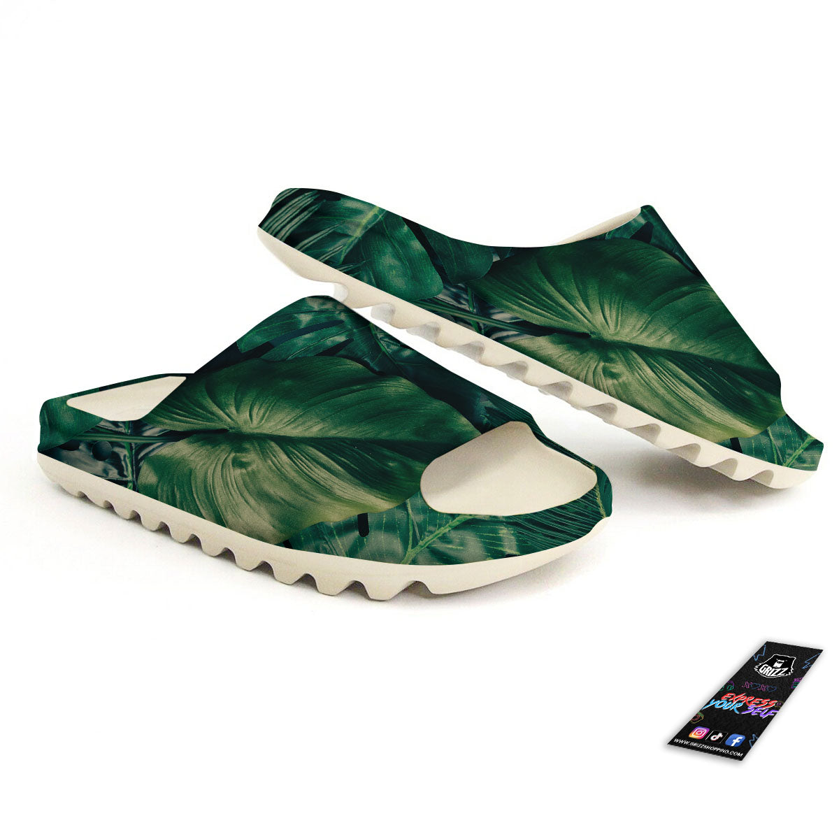 Tropical Leaf Natural Print Sandals-grizzshop