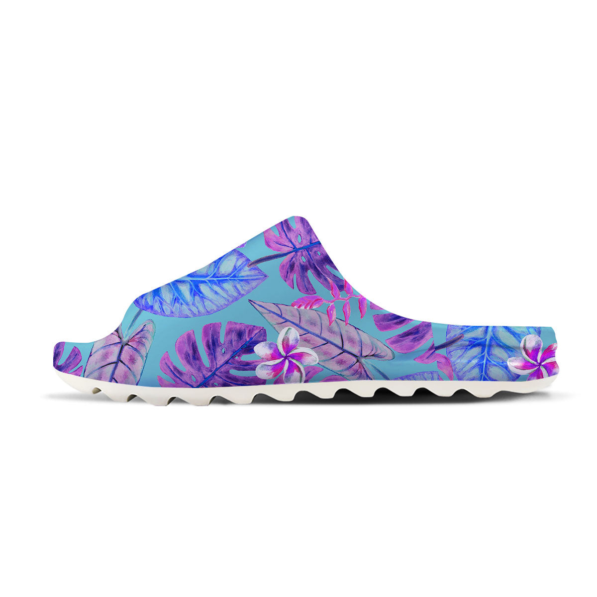 Tropical Leaf Teal And Purple Print Sandals-grizzshop