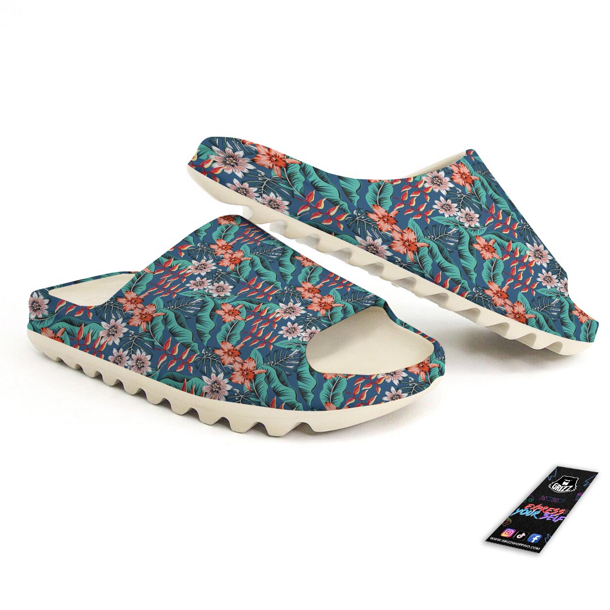 Tropical Leaf Teal Print Pattern Sandals-grizzshop