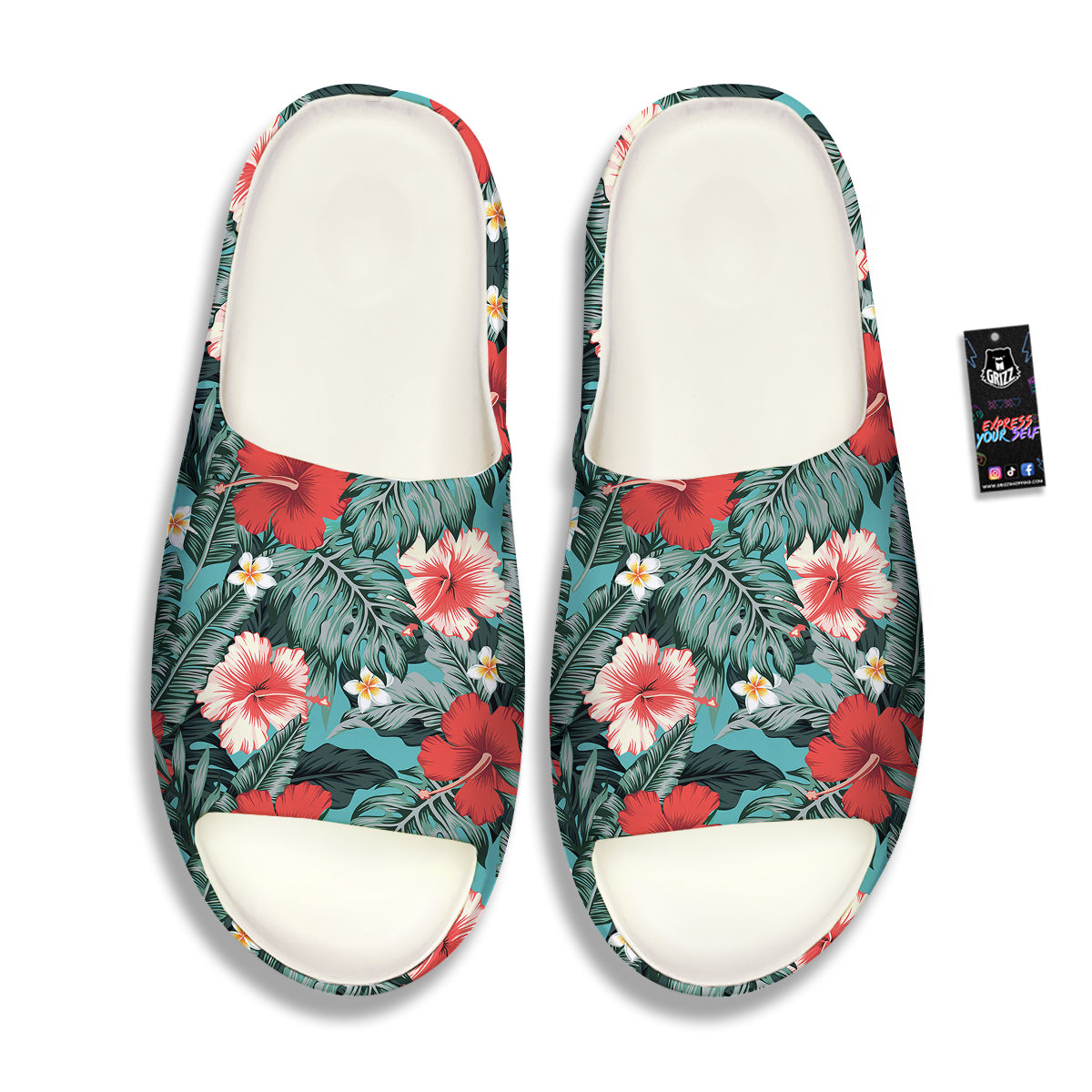 Tropical Leaf Turquoise Print Pattern Sandals-grizzshop