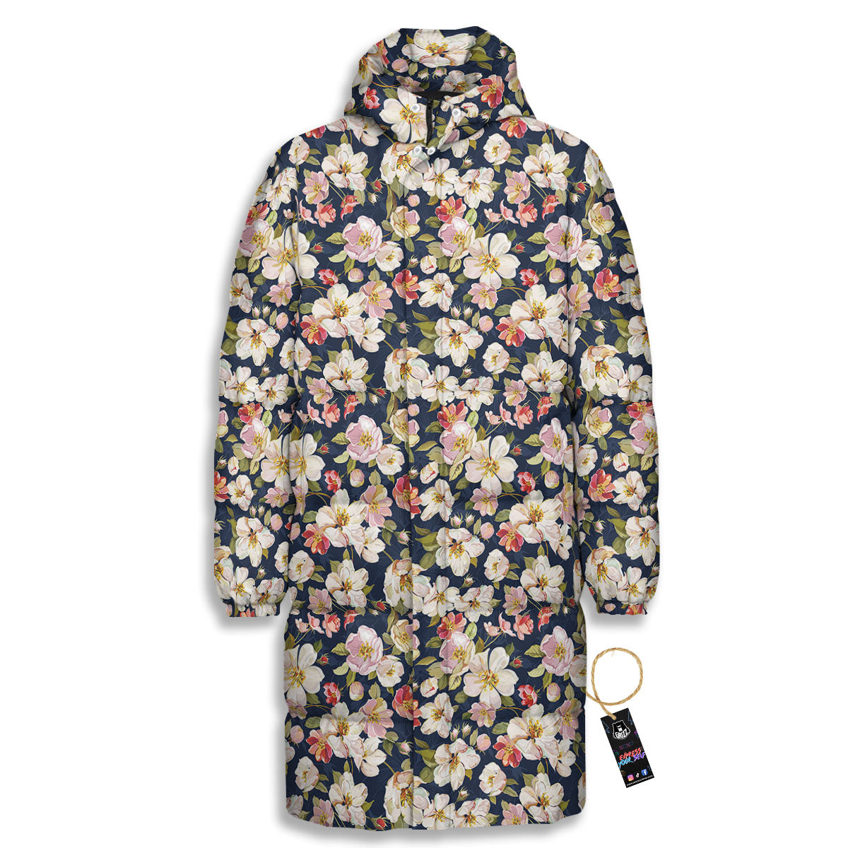 Tropical Leaves Blossom Print Pattern Long Down Jacket