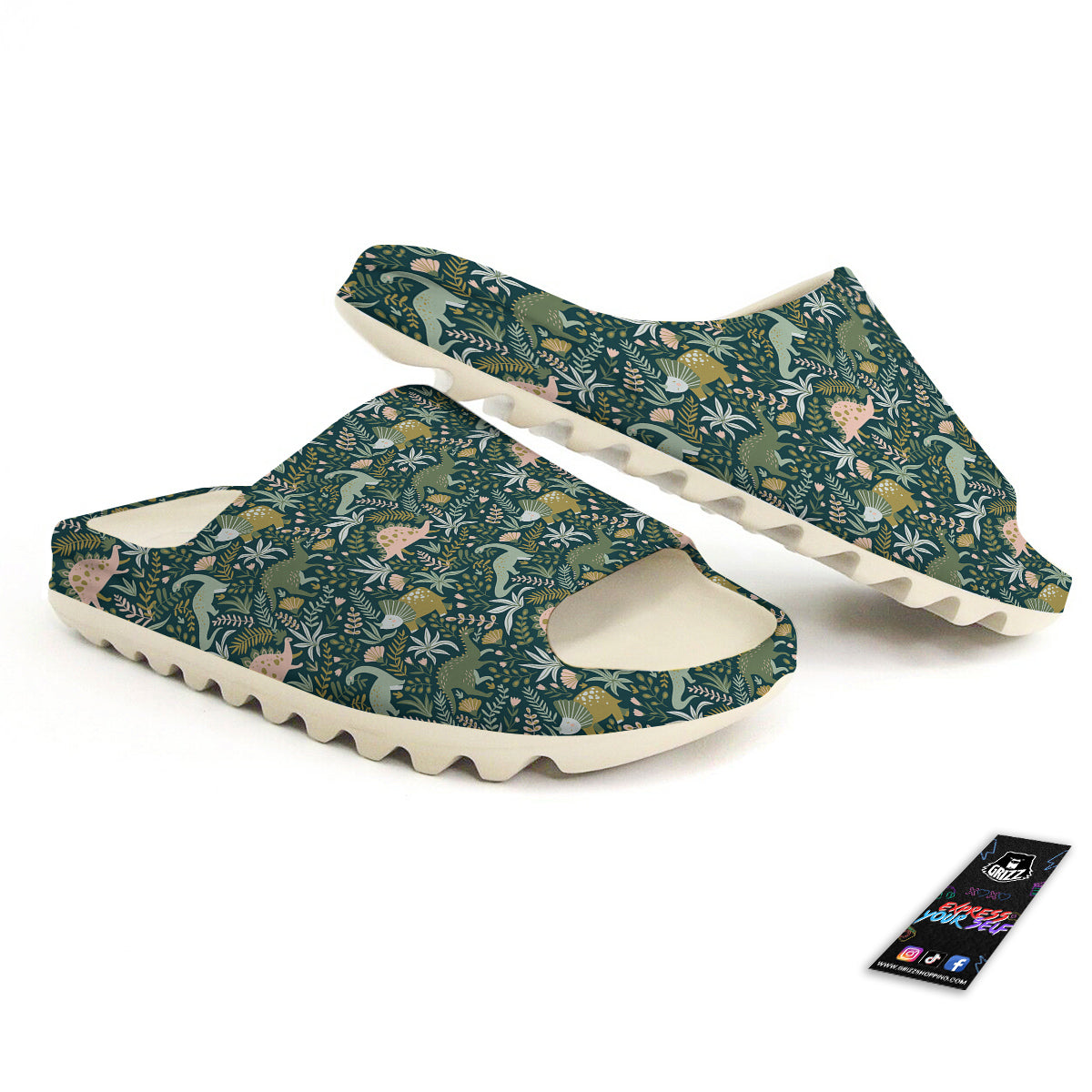 Tropical Leaves Cute Dino Print Pattern Sandals-grizzshop