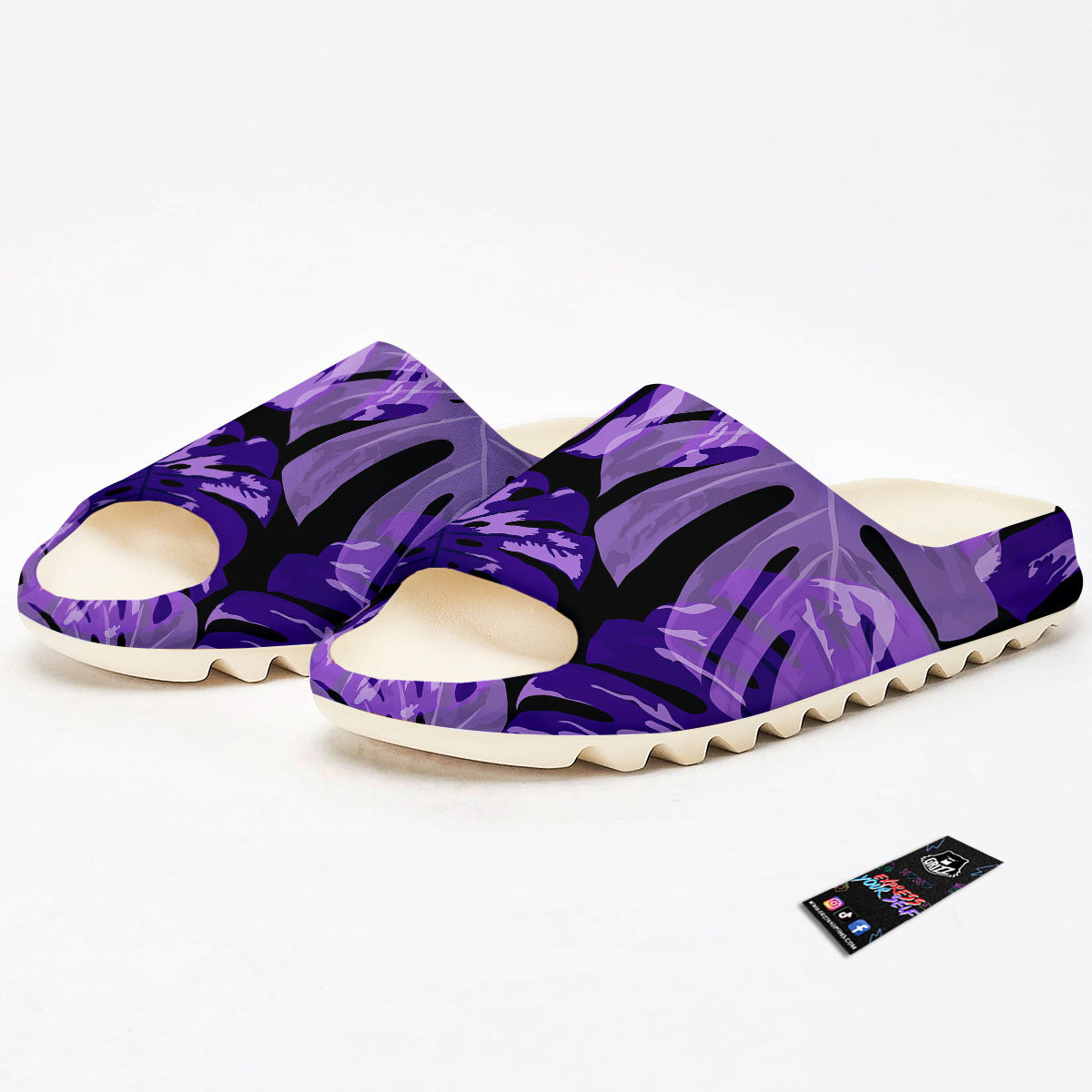Tropical Leaves Purple Print Sandals-grizzshop