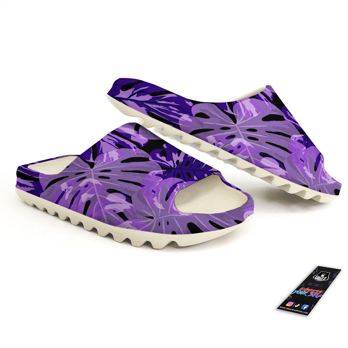 Tropical Leaves Purple Print Sandals-grizzshop