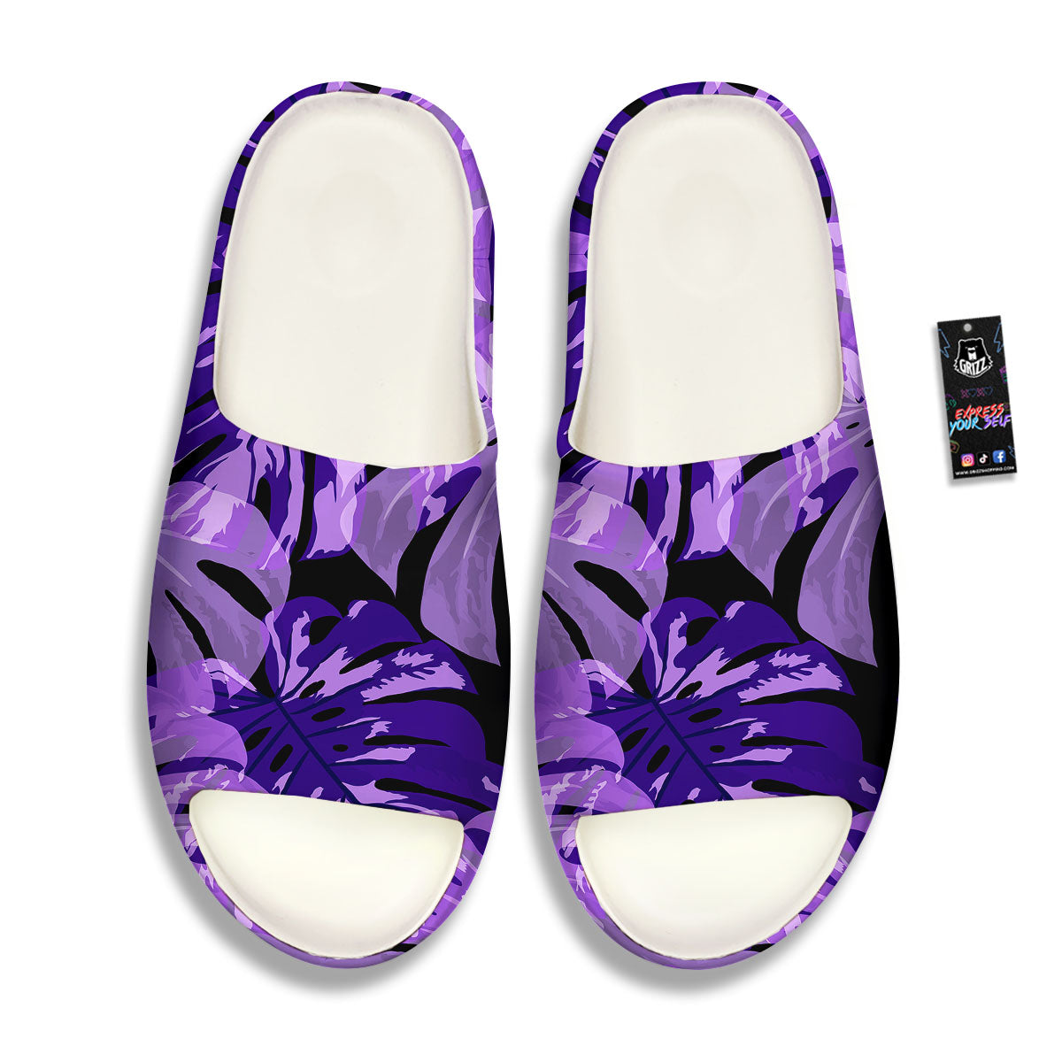 Tropical Leaves Purple Print Sandals-grizzshop