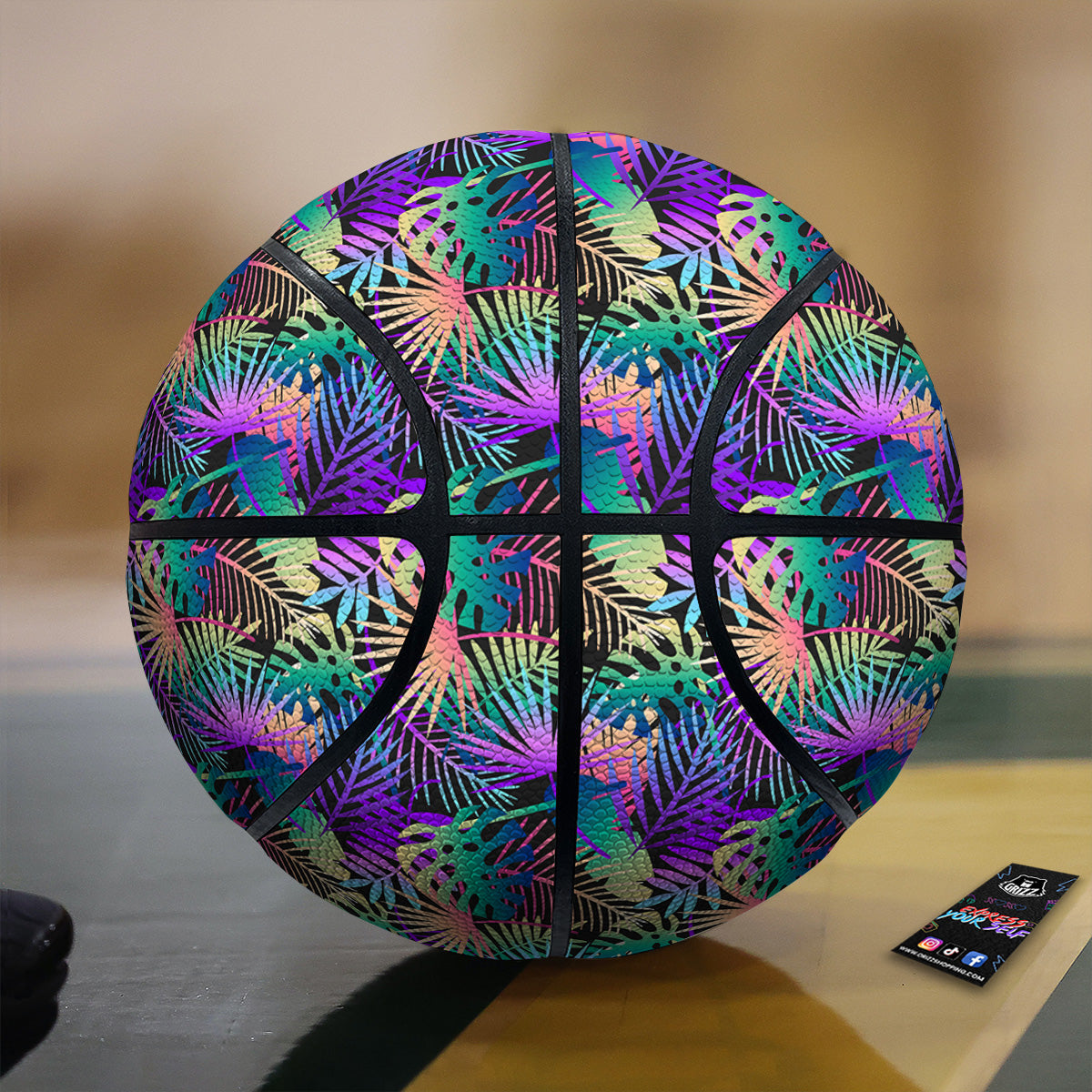 Tropical Neon Color And Palm Leaves Print Pattern Basketball