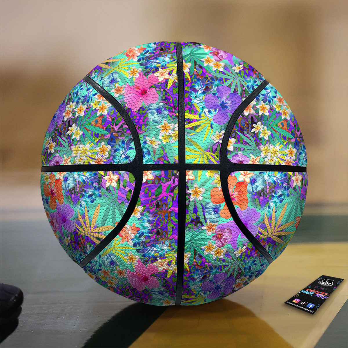 Tropical Neon Hibiscus Print Pattern Basketball