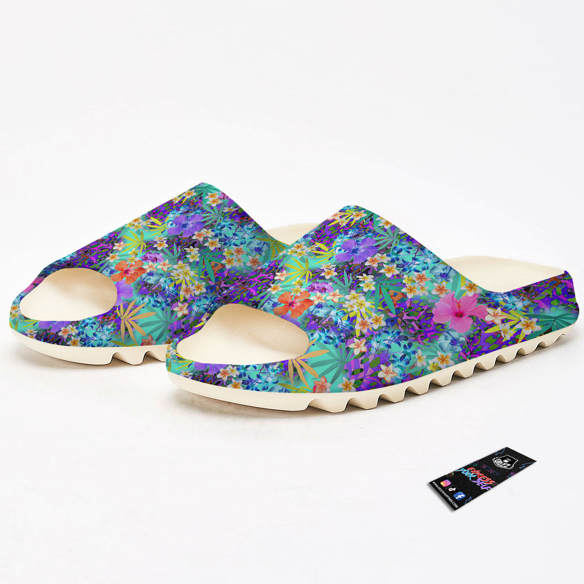 Tropical Neon Hibiscus Print Pattern Sandals-grizzshop
