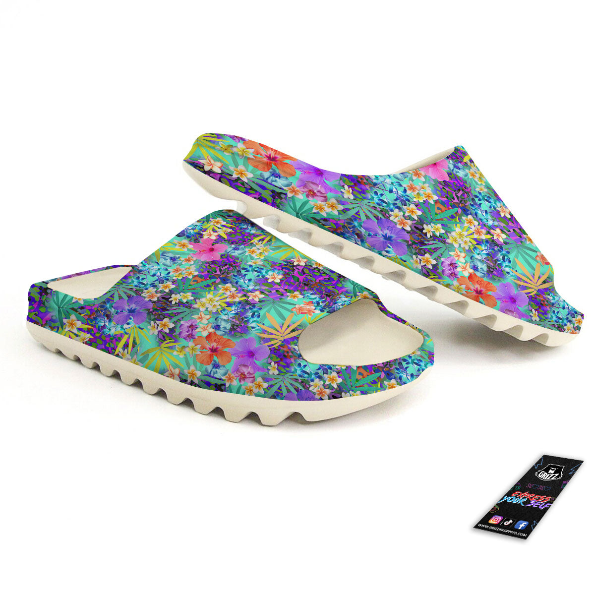 Tropical Neon Hibiscus Print Pattern Sandals-grizzshop