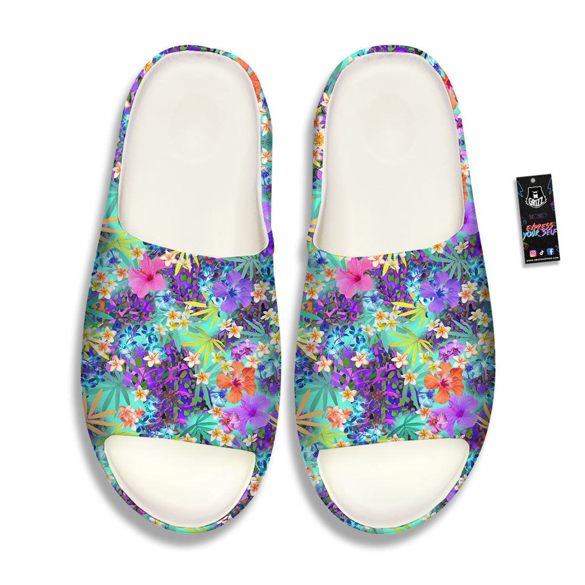 Tropical Neon Hibiscus Print Pattern Sandals-grizzshop