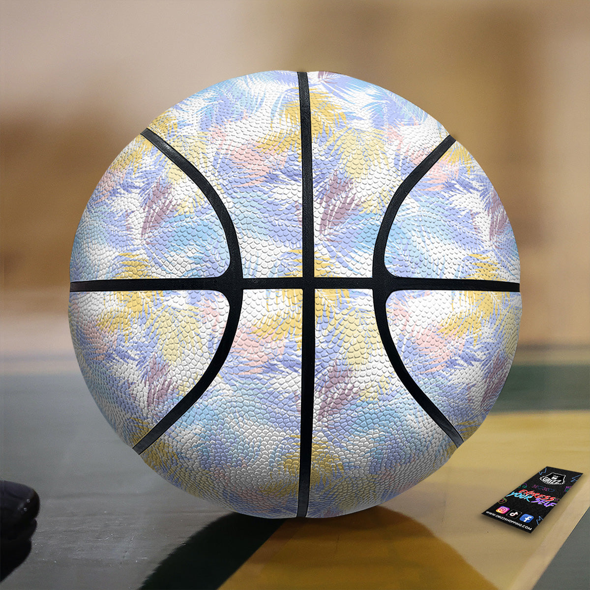 Tropical Palm Leaf Pastel Print Pattern Basketball