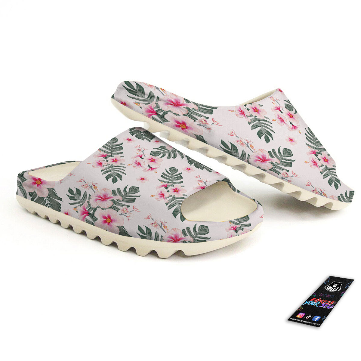 Tropical Pink Hibiscus Print Pattern Sandals-grizzshop