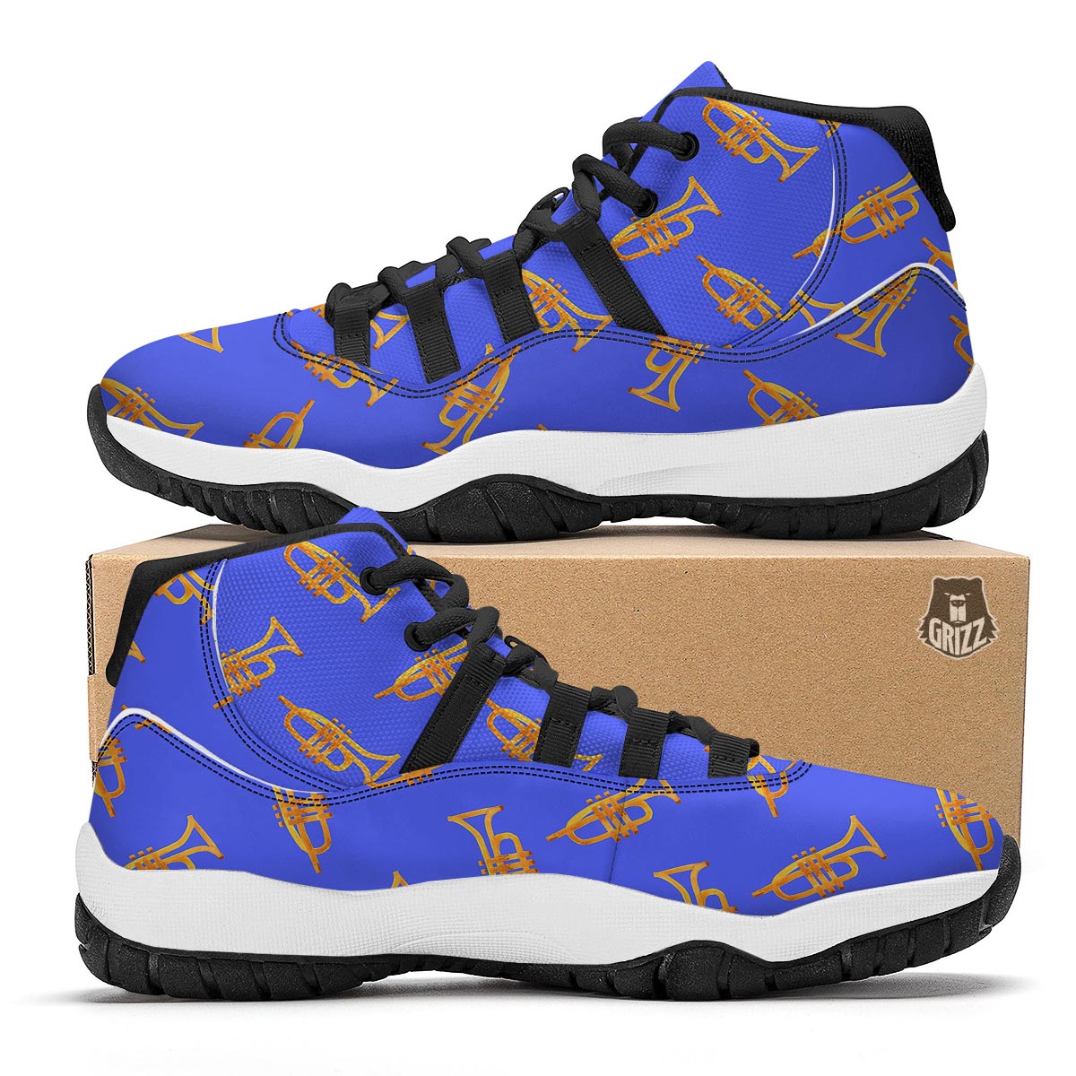 Trumpet Blue Pattern Print Black Bball Shoes-grizzshop