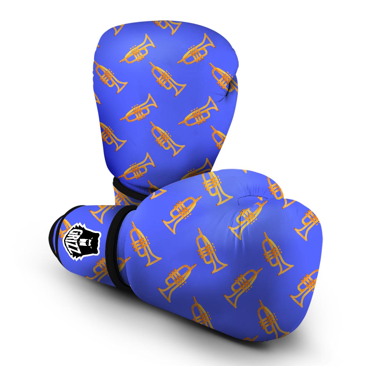 Trumpet Blue Pattern Print Boxing Gloves-grizzshop