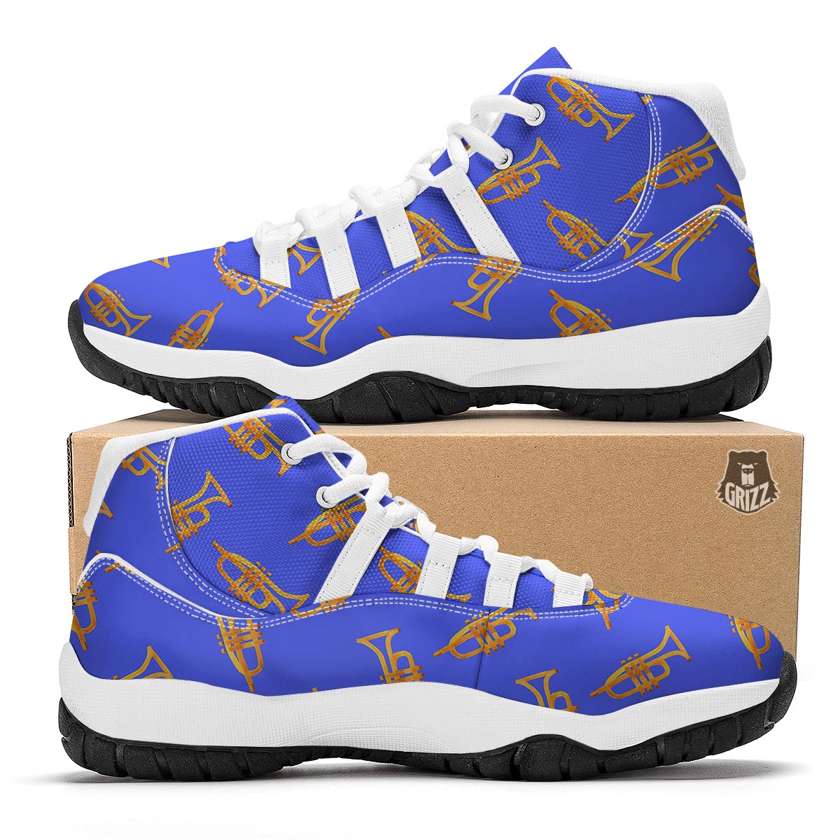 Trumpet Blue Pattern Print White Bball Shoes-grizzshop