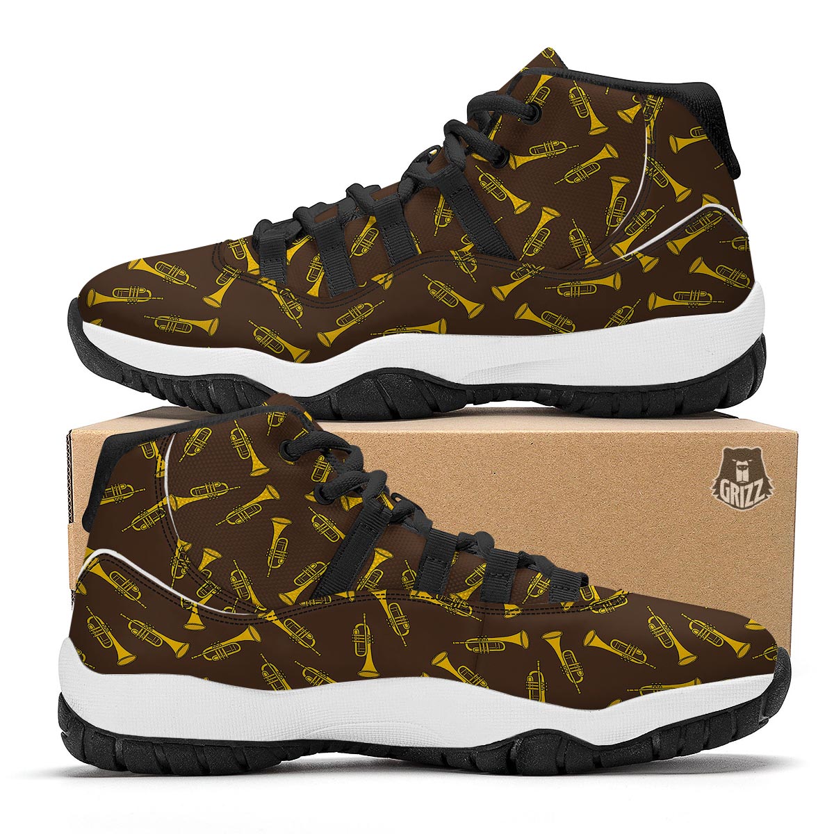 Trumpet Pattern Print Black Bball Shoes-grizzshop