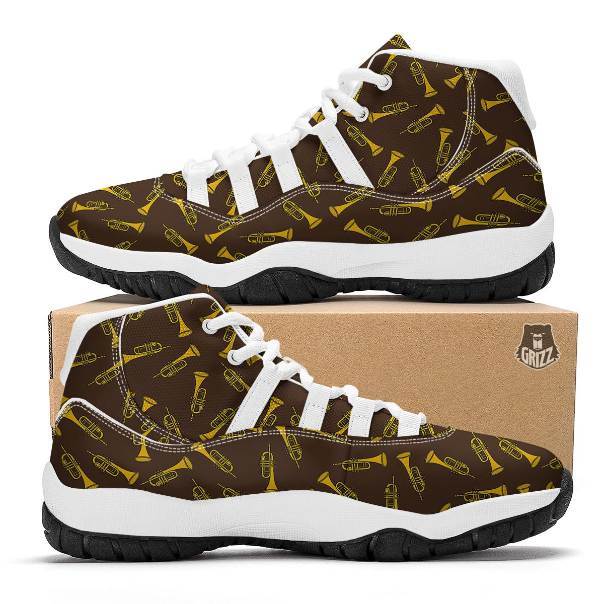 Trumpet Pattern Print White Bball Shoes-grizzshop