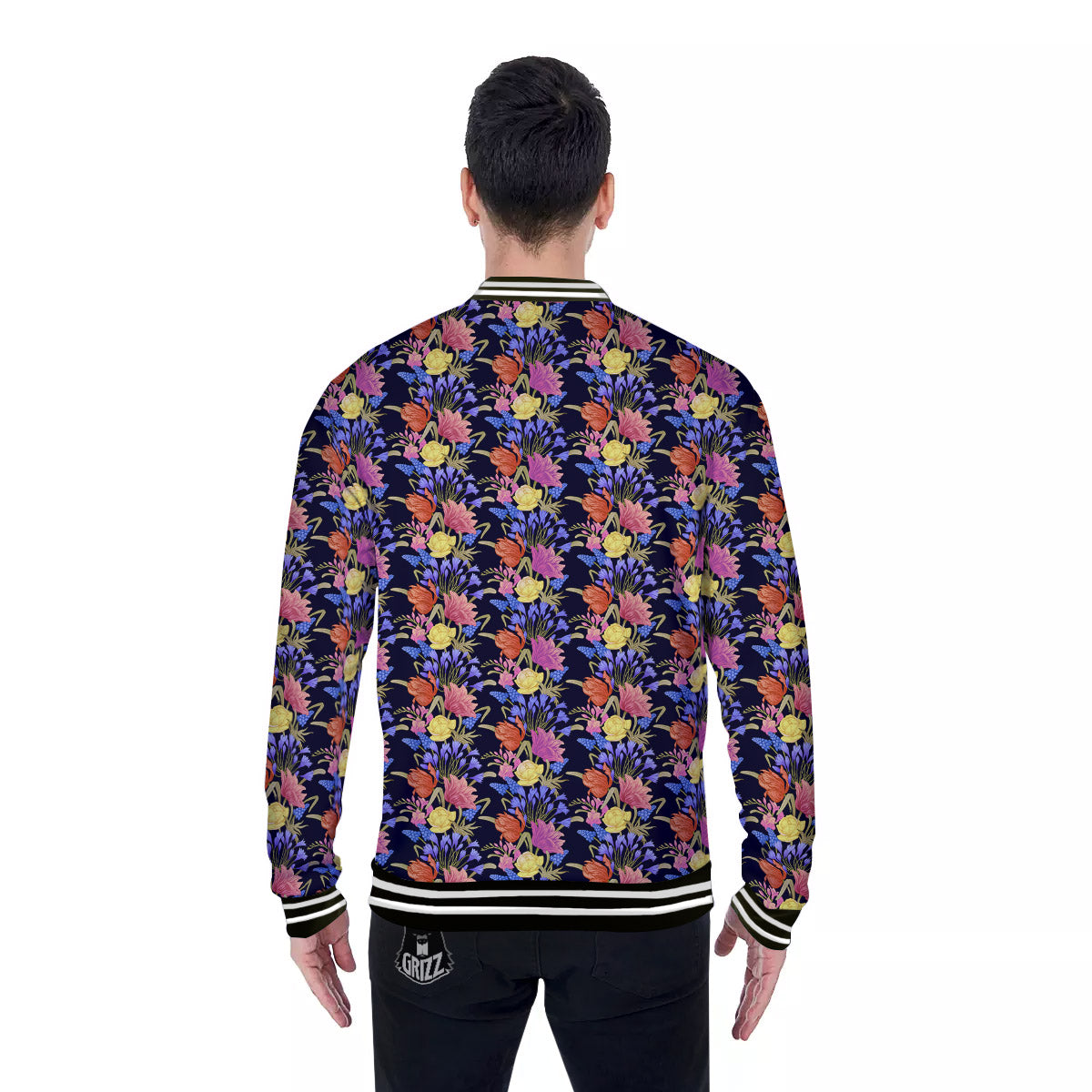 Tulip Colorful Print Pattern Baseball Jacket-grizzshop