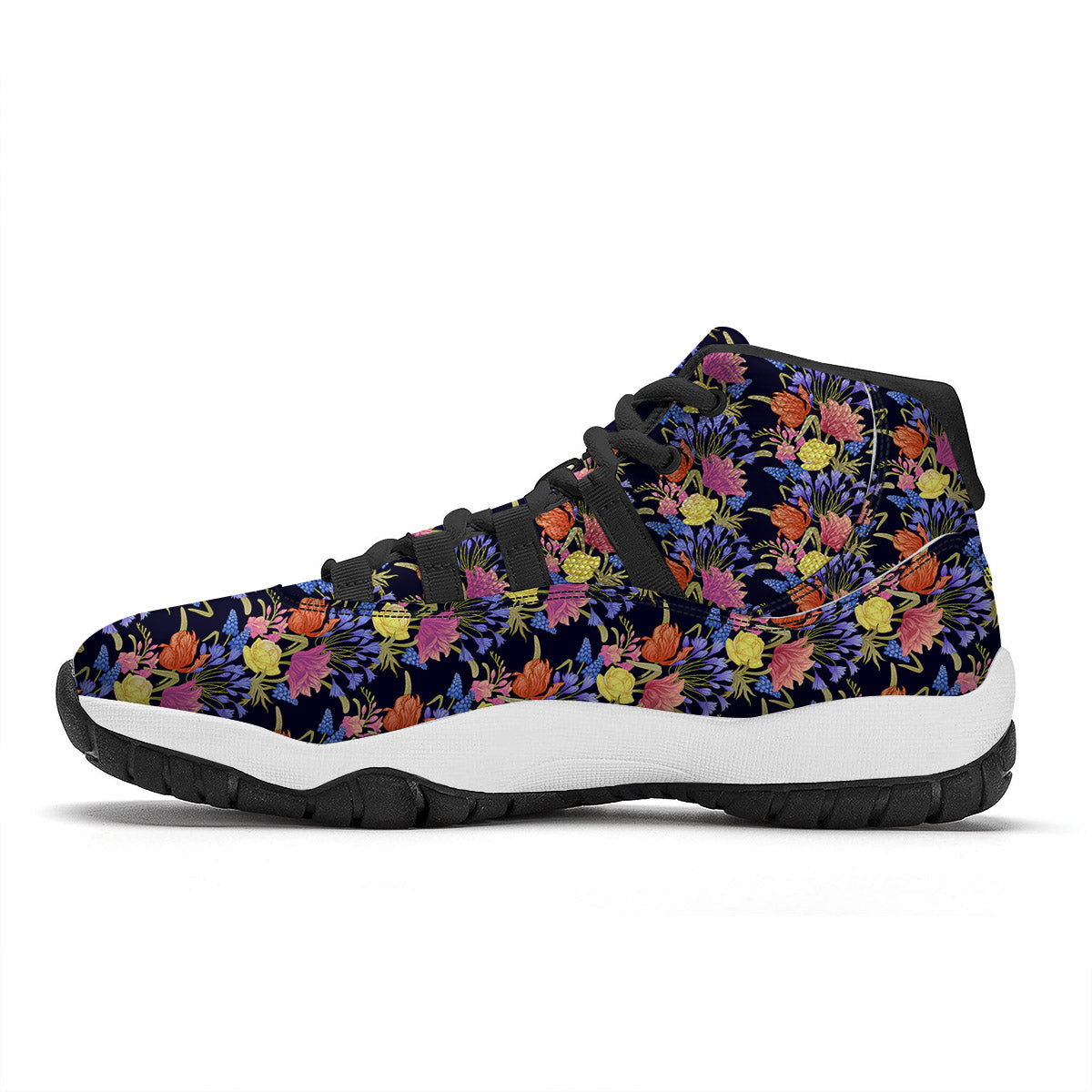 Tulip Colorful Print Pattern Black Bball Shoes-grizzshop
