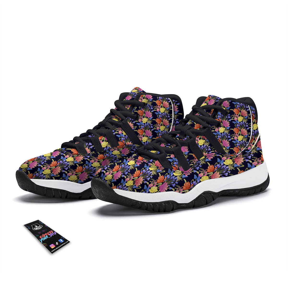Tulip Colorful Print Pattern Black Bball Shoes-grizzshop