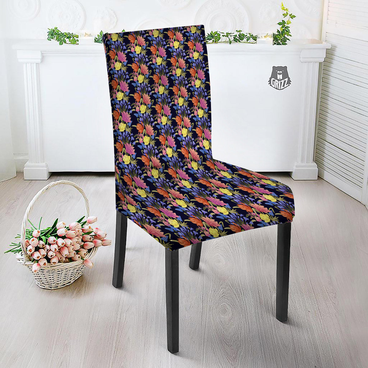 Tulip Colorful Print Pattern Dining Chair Slipcover-grizzshop