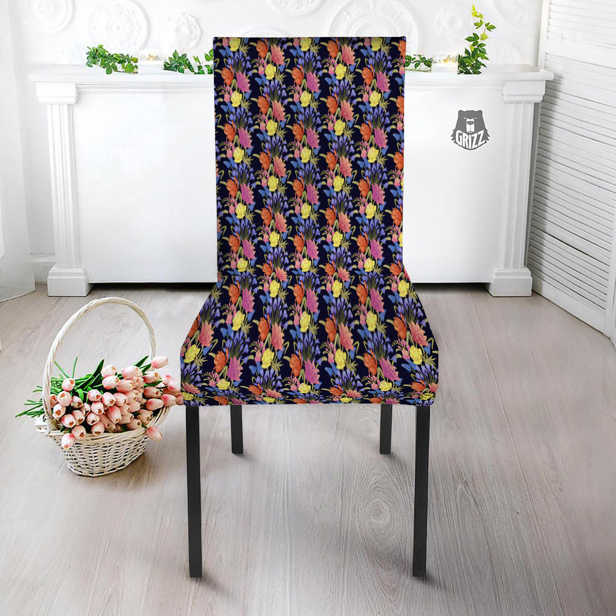 Tulip Colorful Print Pattern Dining Chair Slipcover-grizzshop