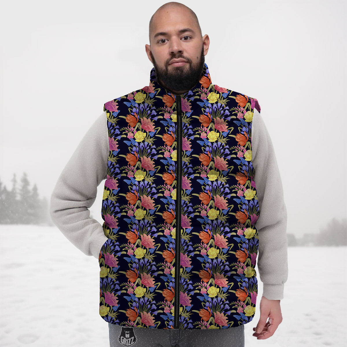 Tulip Colorful Print Pattern Down Vest-grizzshop