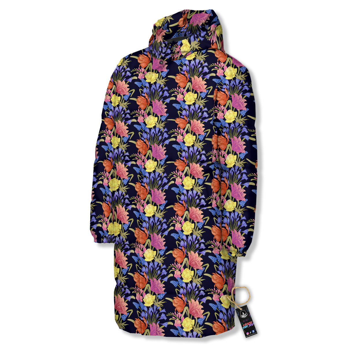 Tulip Colorful Print Pattern Long Down Jacket-grizzshop