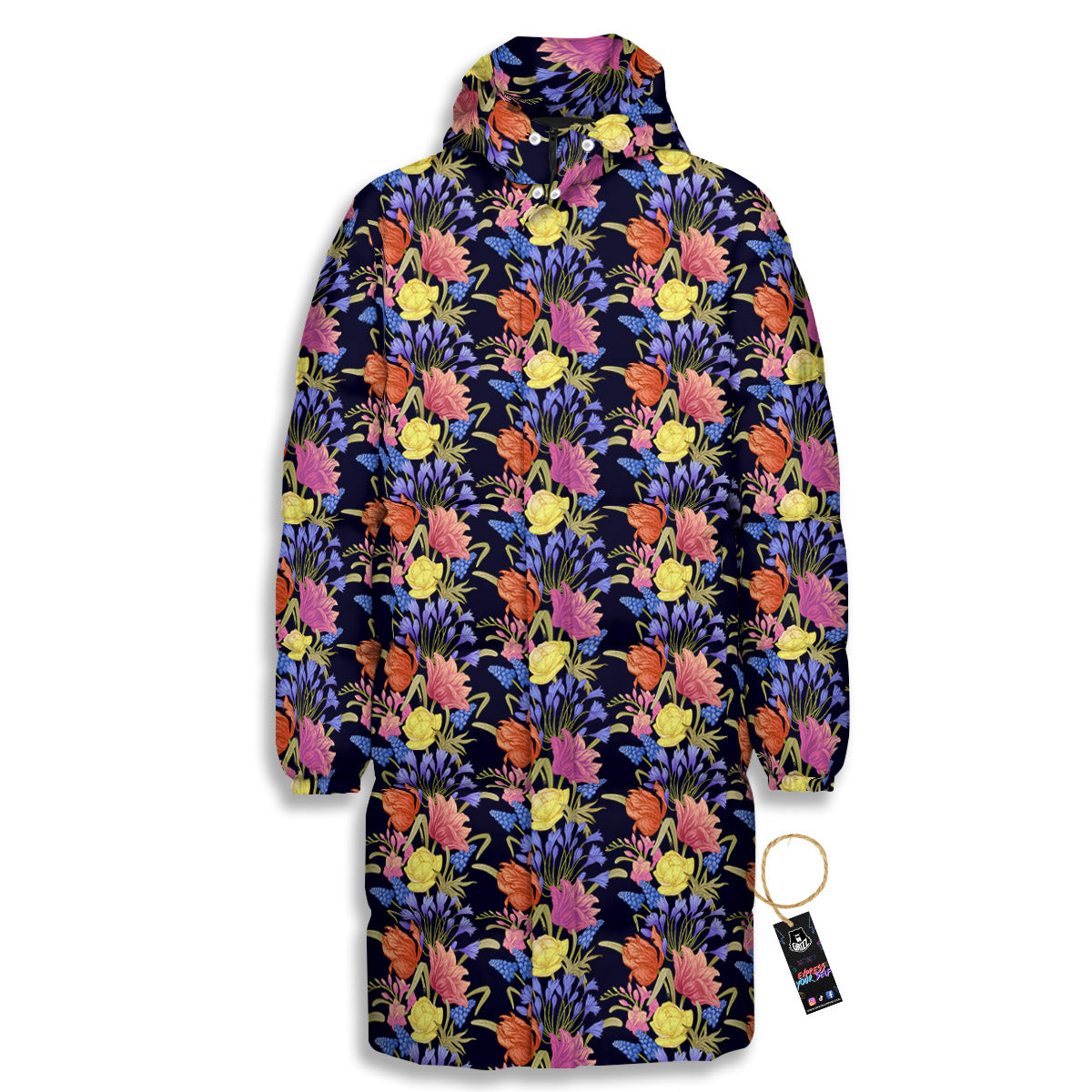 Tulip Colorful Print Pattern Long Down Jacket-grizzshop