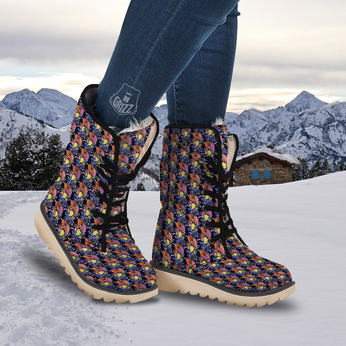 Tulip Colorful Print Pattern Snow Boots-grizzshop