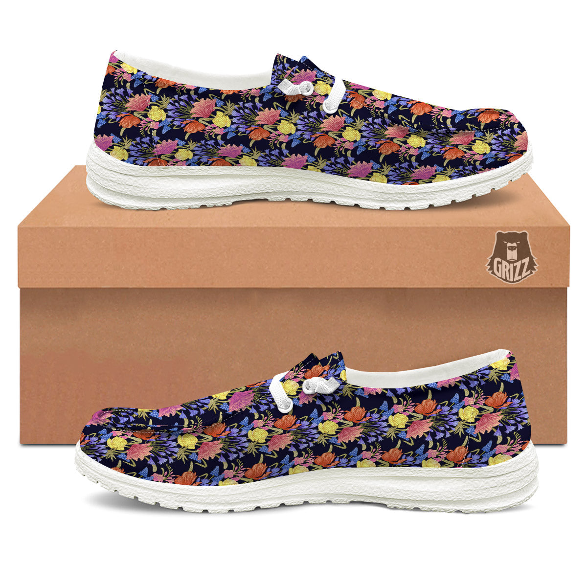Tulip Colorful Print Pattern White Loafers-grizzshop