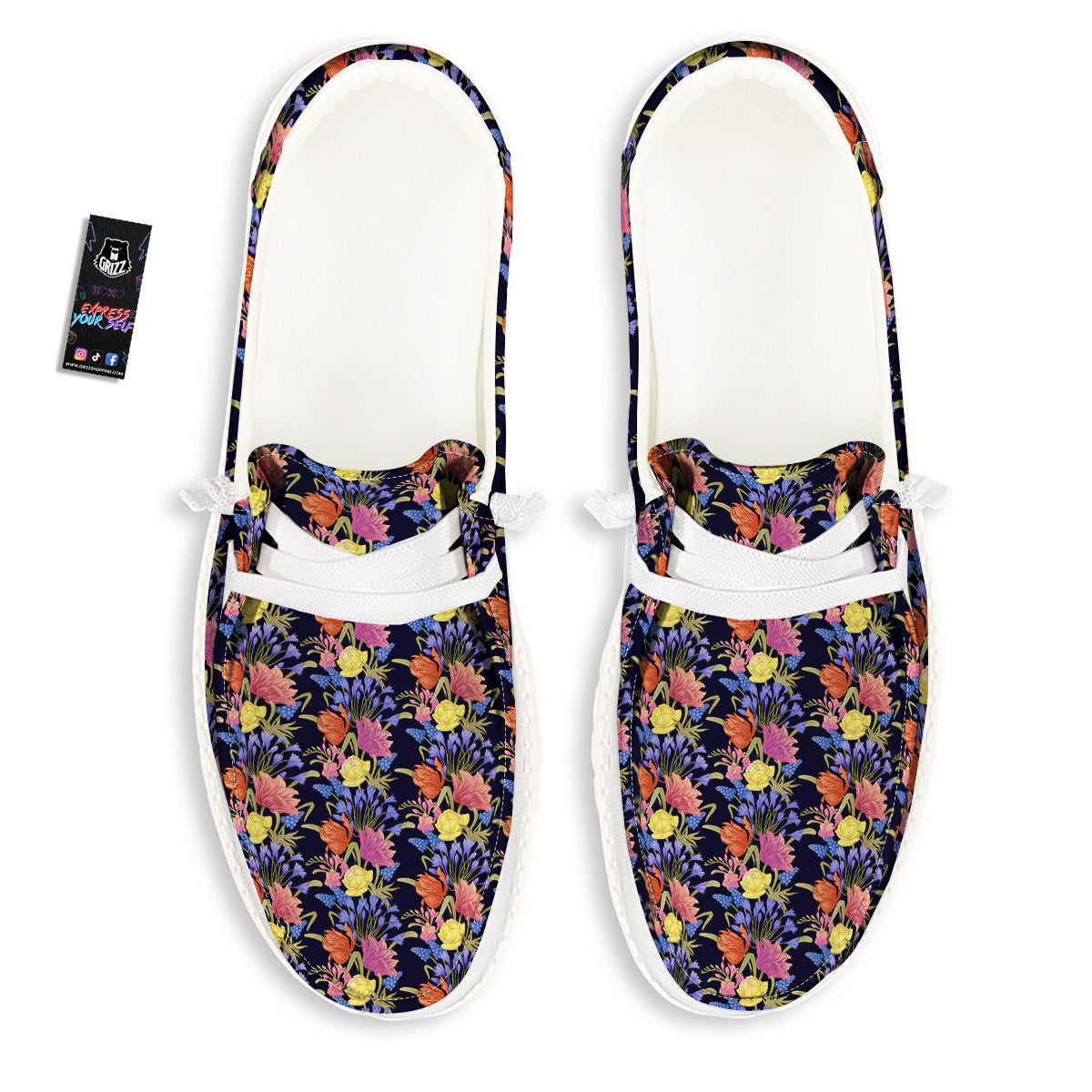 Tulip Colorful Print Pattern White Loafers-grizzshop