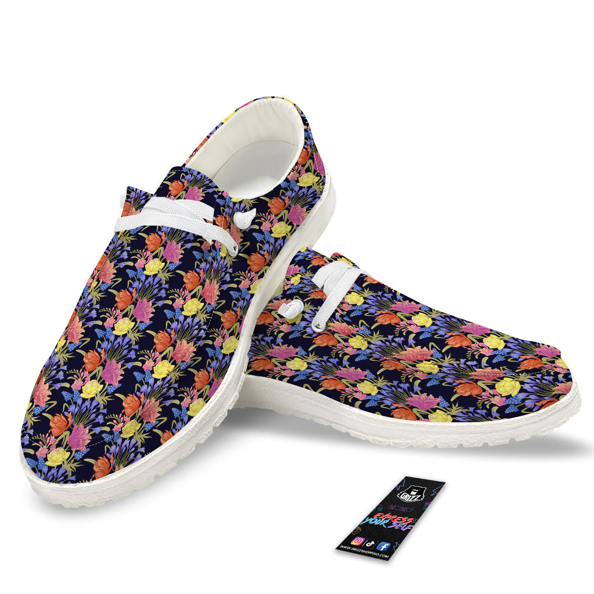 Tulip Colorful Print Pattern White Loafers-grizzshop