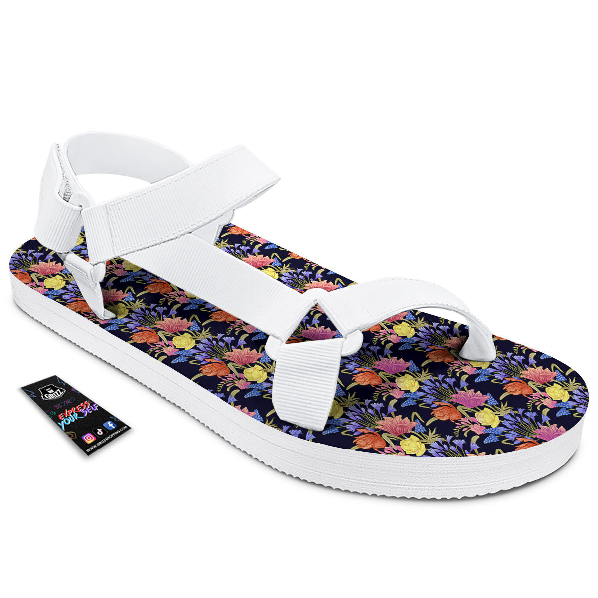 Tulip Colorful Print Pattern White Open Toe Sandals-grizzshop