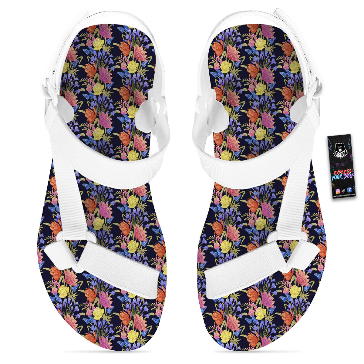 Tulip Colorful Print Pattern White Open Toe Sandals-grizzshop