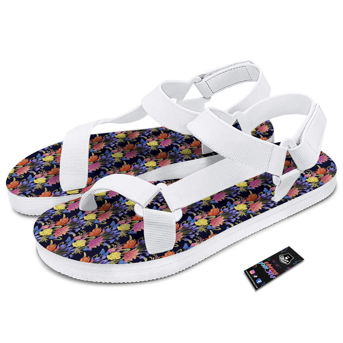 Tulip Colorful Print Pattern White Open Toe Sandals-grizzshop