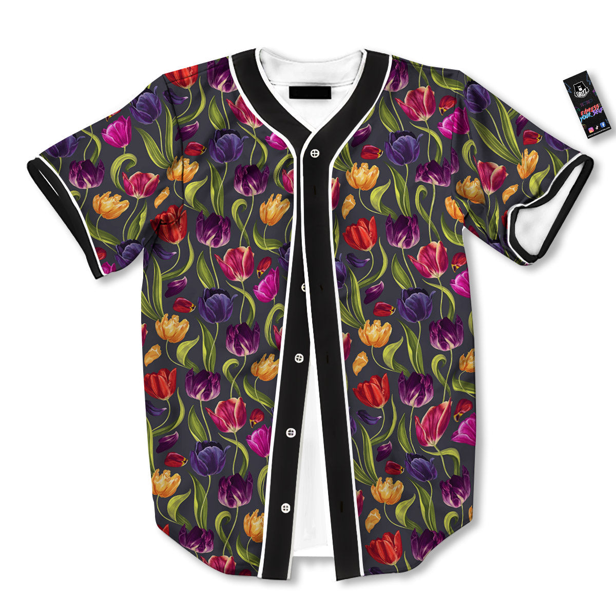 Tulip Colorful Watercolor Print Pattern Baseball Jersey-grizzshop