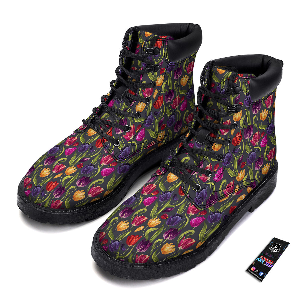 Tulip Colorful Watercolor Print Pattern Boots-grizzshop