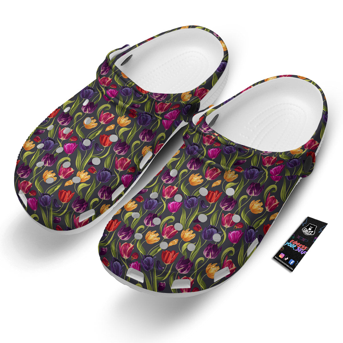 Tulip Colorful Watercolor Print Pattern Clog-grizzshop