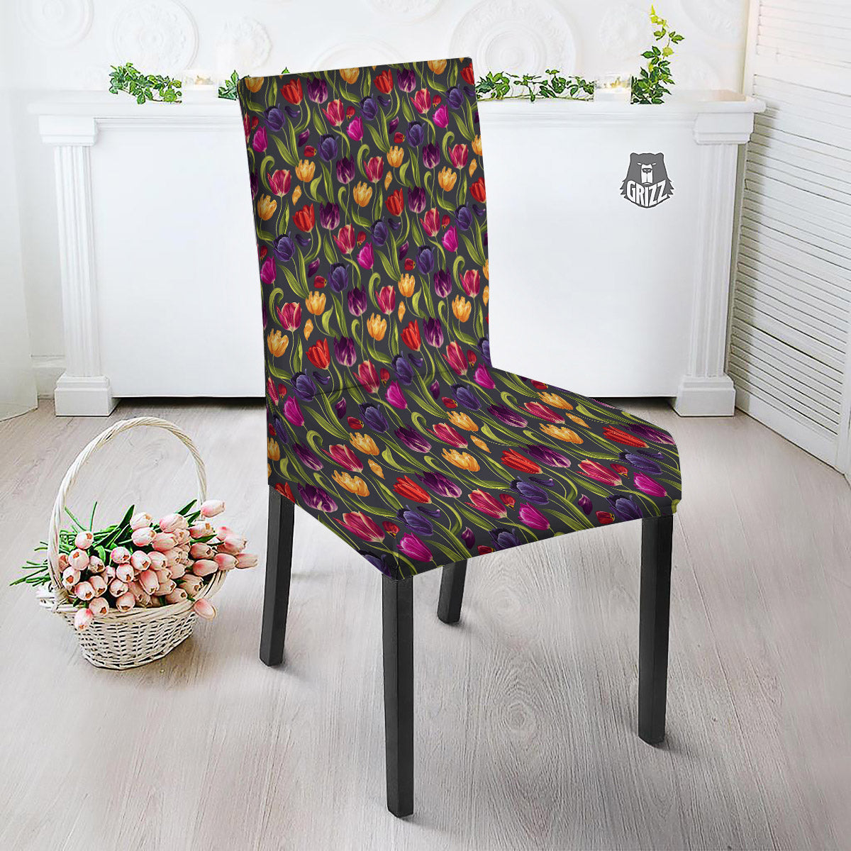 Tulip Colorful Watercolor Print Pattern Dining Chair Slipcover-grizzshop